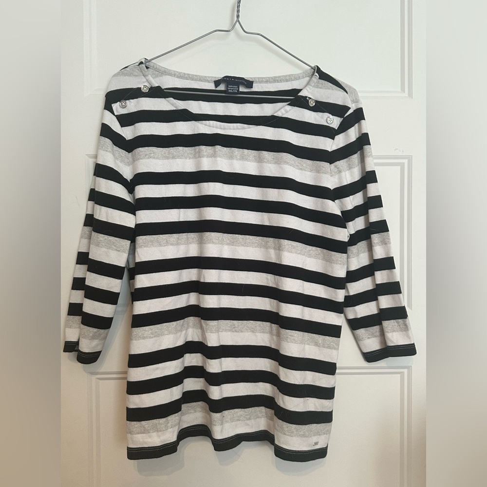 Tommy Hilfiger Black & White Striped Long Sleeve Top